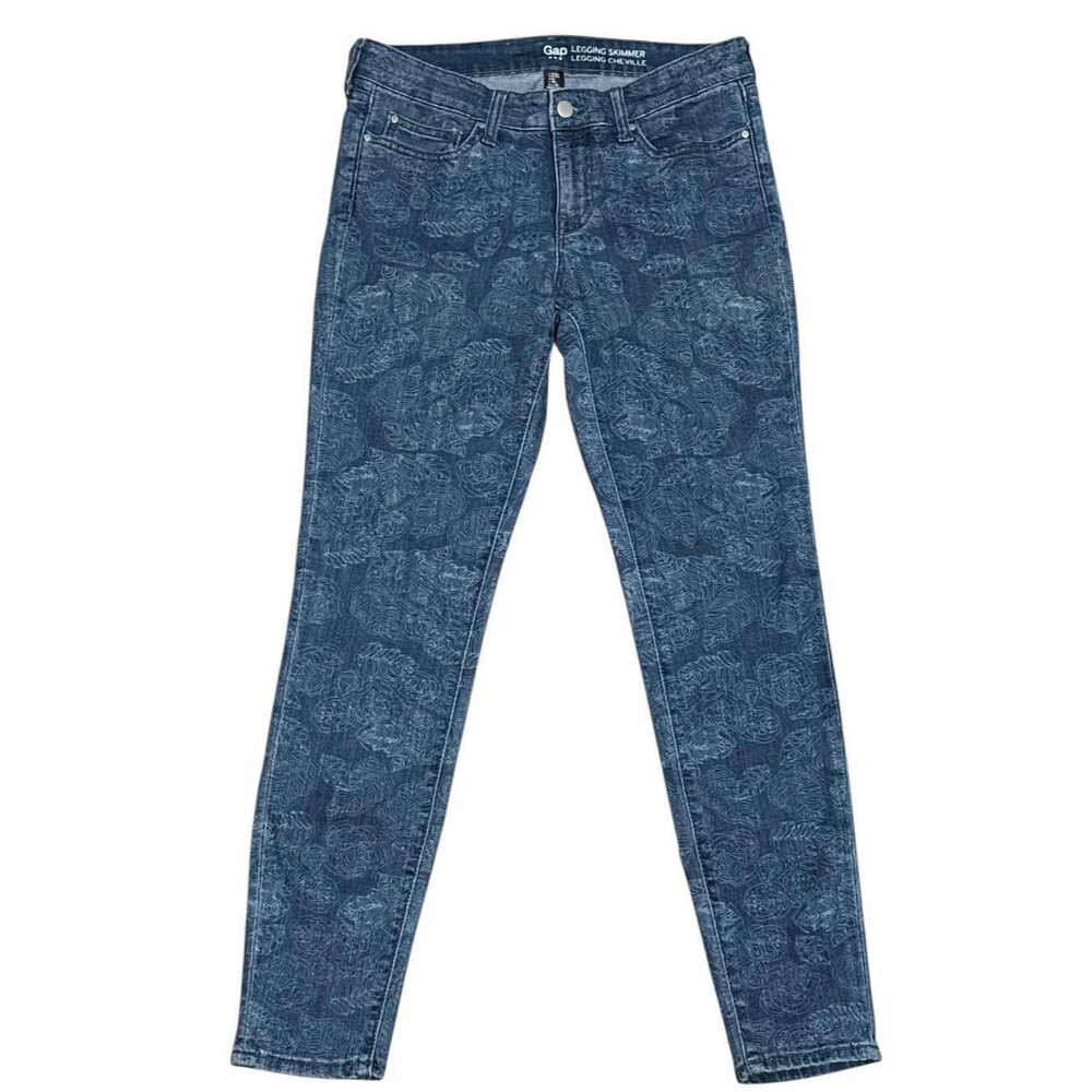 Gap Womens 4/27 Legging Skimmer Jeans Blue Floral Print Denim Ankle EUC